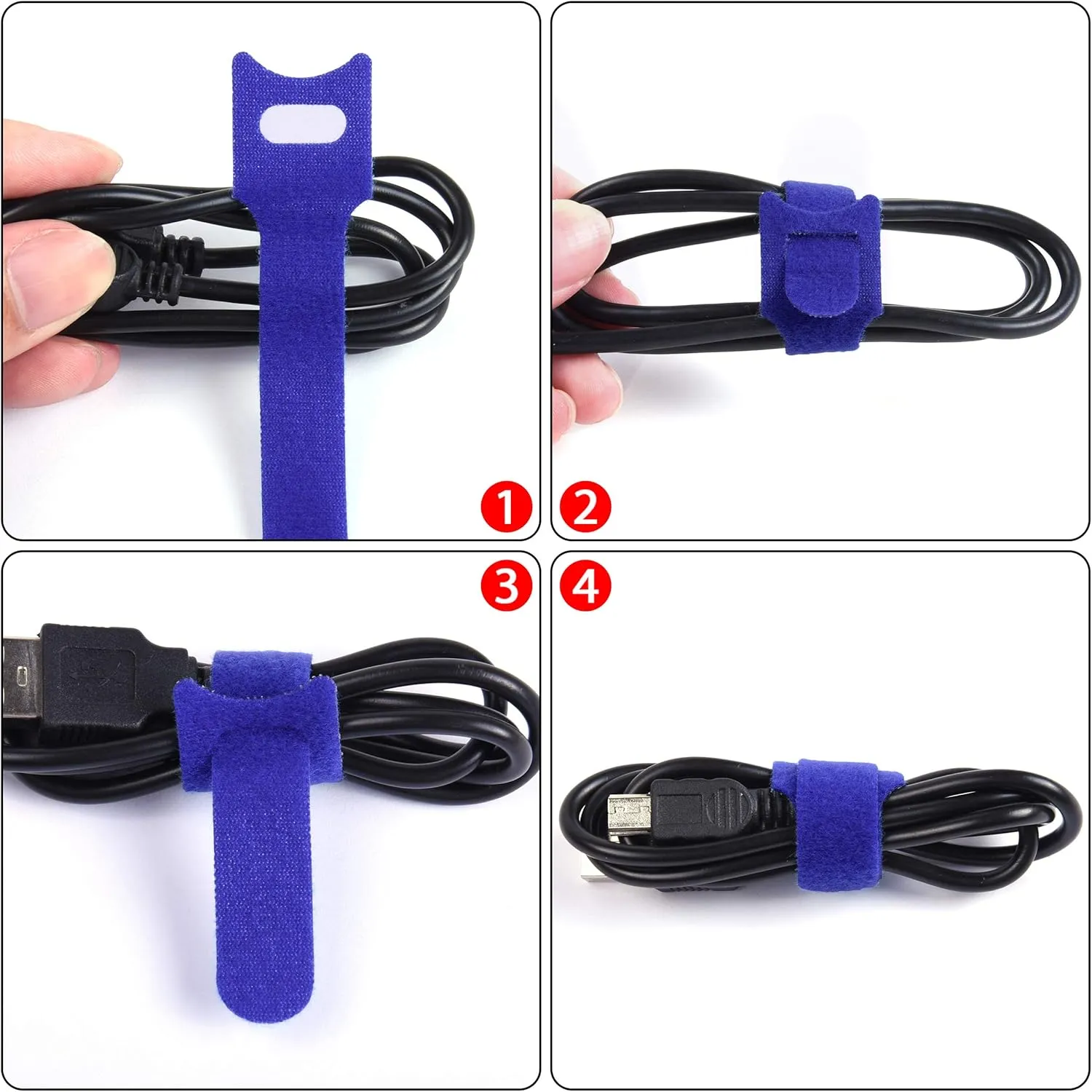 50 Pack 4 Inches Hook and Loop Cable Ties, Self-gripping Fastening Cord Strap by Wisdompro - Reusable, Durable Functional Ties to Keep Your Home, Office, Workspace from Tangled Messes of Cords