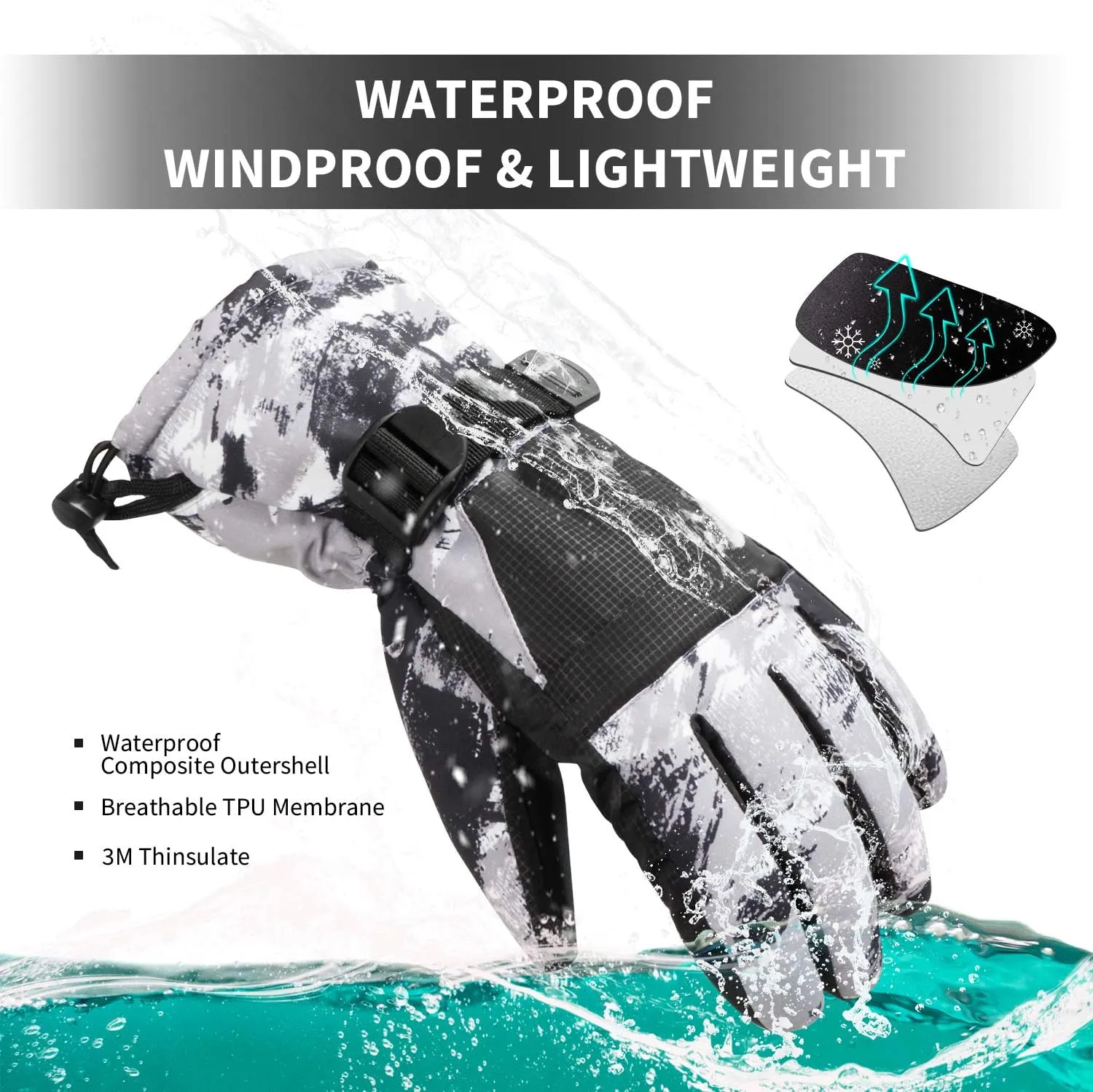 BOSONER Ski Snowboard Gloves, Waterproof Winter Warm Gloves, Cold Weather Touchscreen Snow Gloves for Mens, Womens, Kids Skiing,Snowboarding