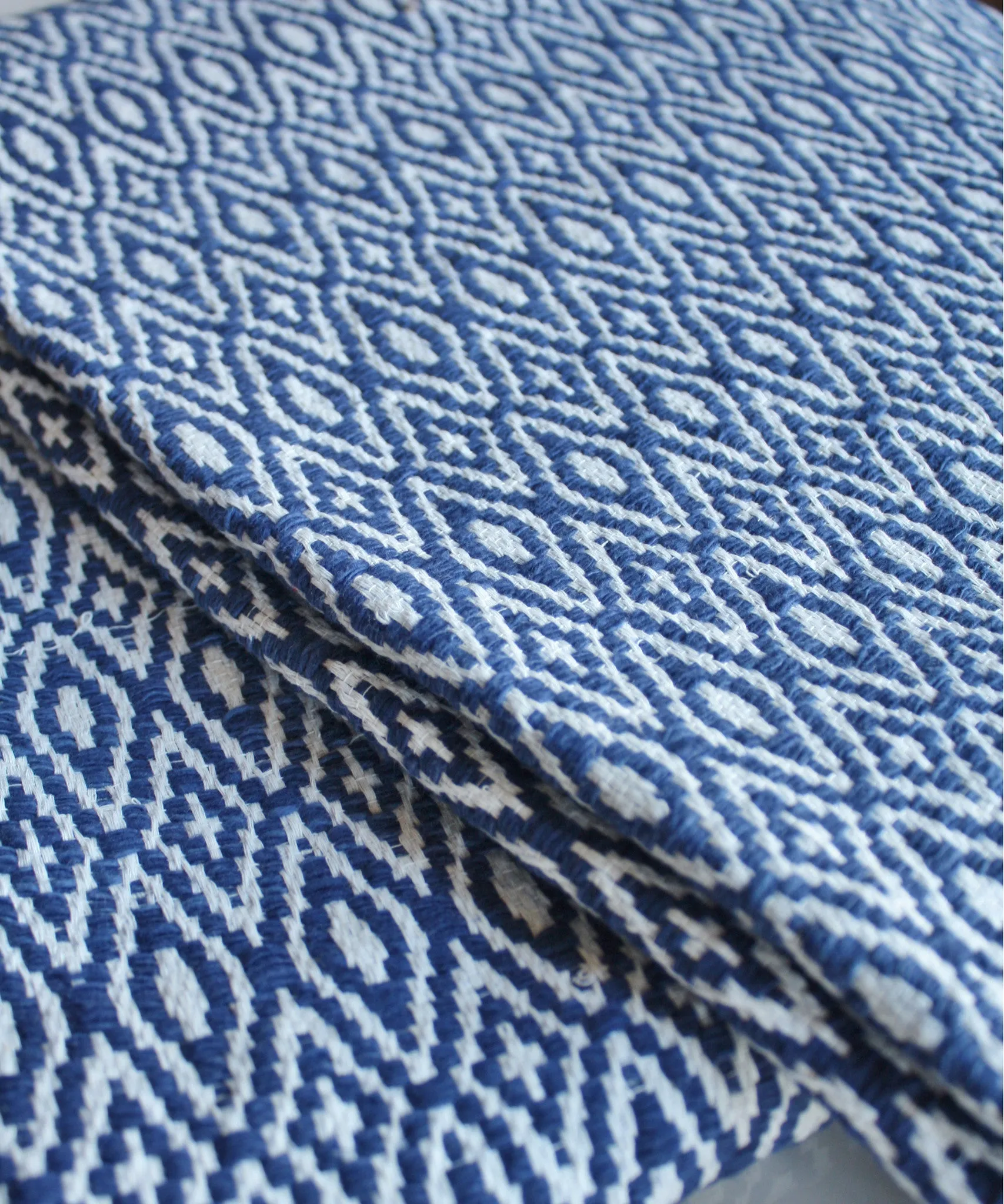 Diamond Weave Throw Blanket, Navy & White