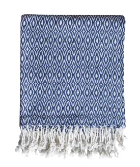 Diamond Weave Throw Blanket, Navy & White