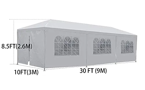 FDW 10x30 Party Tent Wedding Patio Gazebo Outdoor Carport Canopy Shade with Side 8 Removable Walls