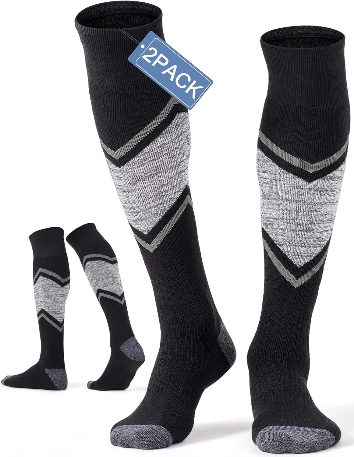 FITRELL 2/3 Pack Merino Wool Ski Socks for Snowboarding, Full Cushioned Winter Thermal Knee-high Warm Socks for Men and Women