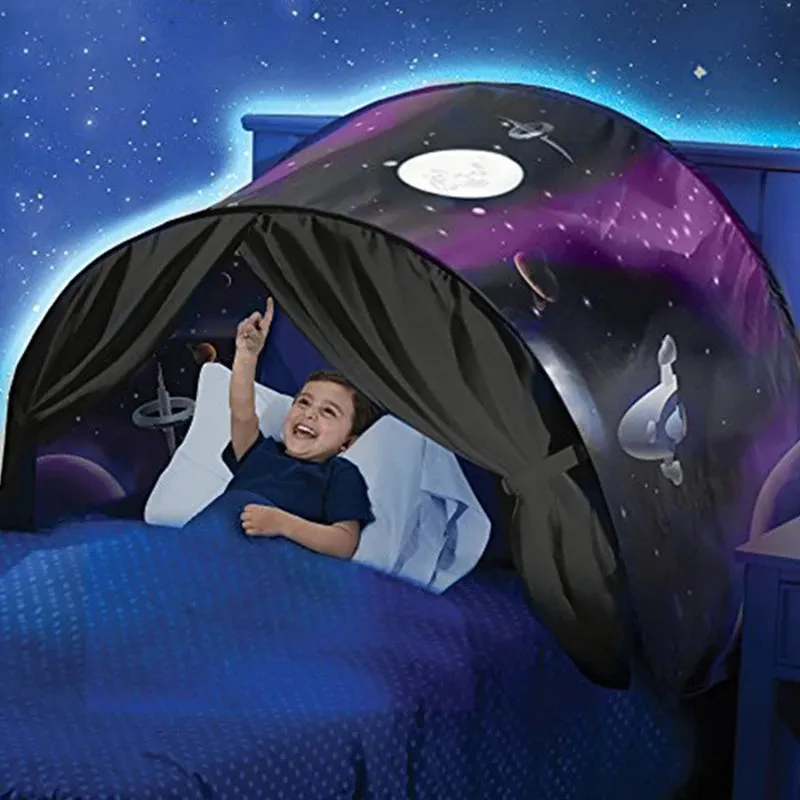 Foldable Dream Tent for Kids Children's Bed with Storage Pocket Kids Tent on Bed Mosquito Net Tent