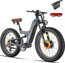 FREESKY Dual Motor 38 MPH 48V 30AH 2025 Upgraded AWD Peak 3500W Electric Mountain Bike for Adults 26" Fat Tire Long Range Full Suspension Off-Road E-Bike with Dual Hydraulic Disc Brake Warrior PRO