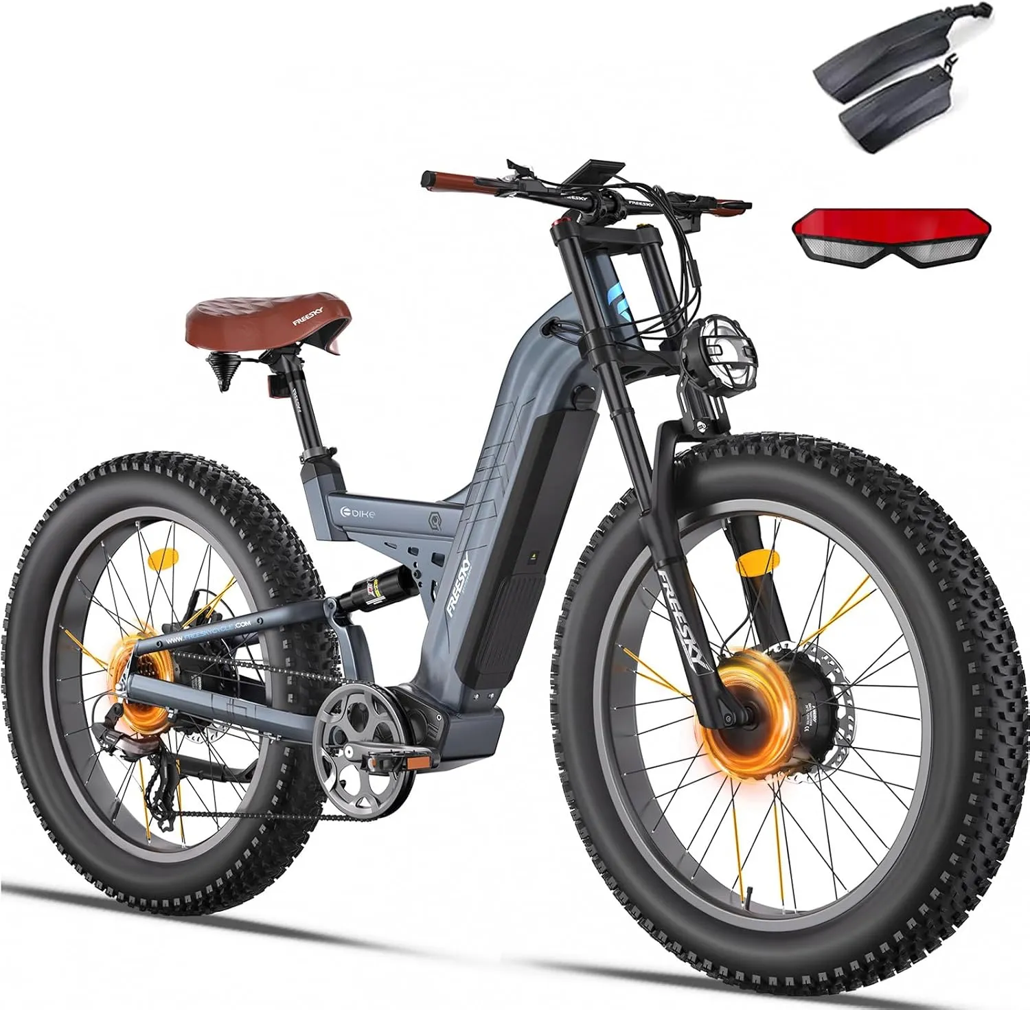 FREESKY Dual Motor 38 MPH 48V 30AH 2025 Upgraded AWD Peak 3500W Electric Mountain Bike for Adults 26" Fat Tire Long Range Full Suspension Off-Road E-Bike with Dual Hydraulic Disc Brake Warrior PRO