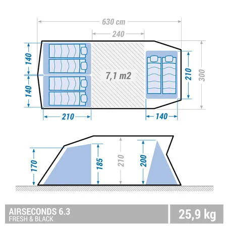 Inflatable camping tent - air seconds 6.3 f&b - 6 people - 3 bedrooms