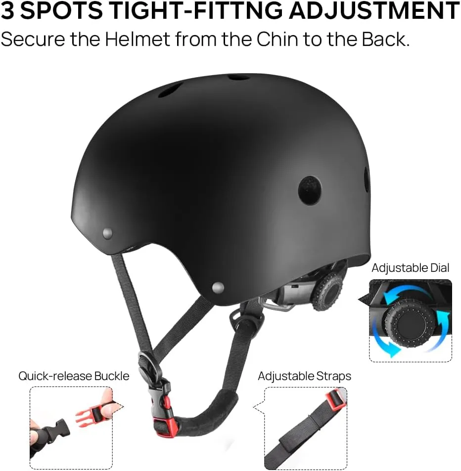 JBM Skateboard Helmet - Lightweight, Adjustable & Design of Ventilation Skate Helmet for Scooter, Roller Skate, Inline Skate