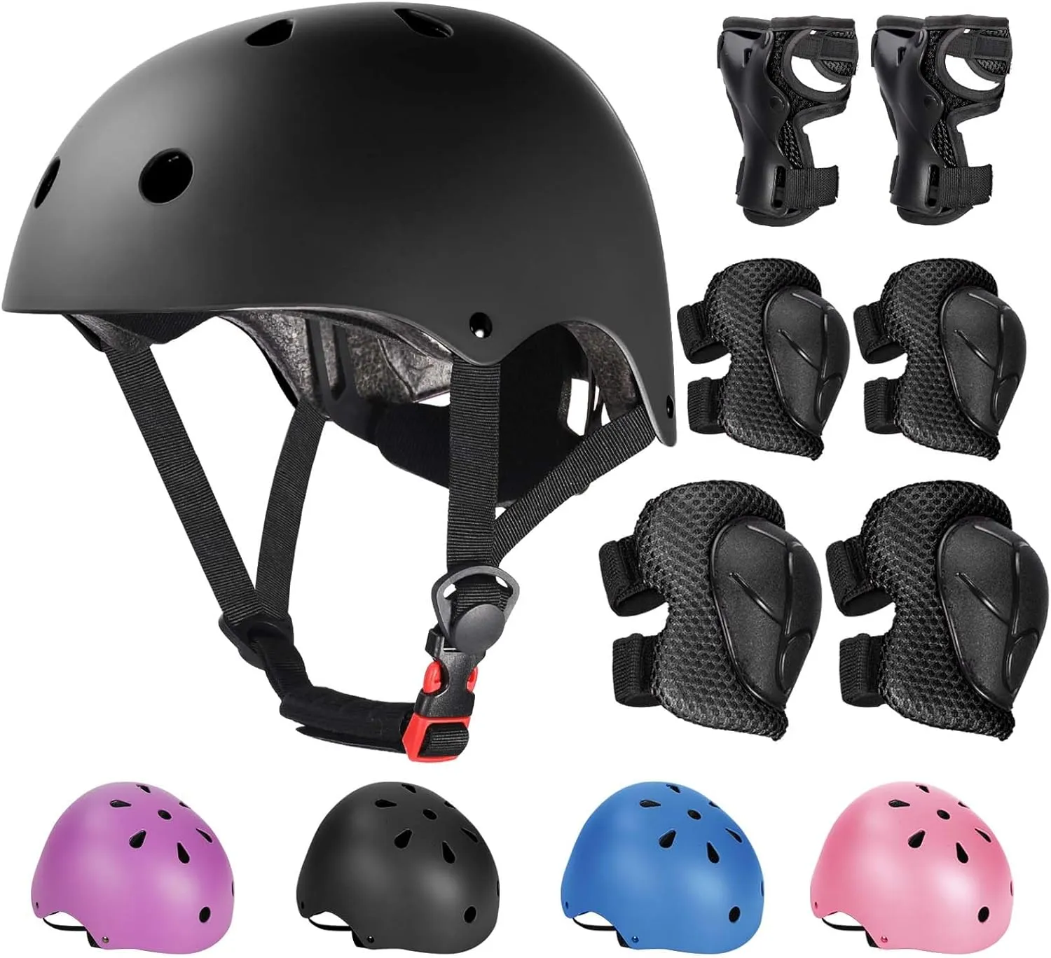 Kids Adjustable Helmet, with Sports Protective Gear Set Knee Elbow Wrist Pads for Toddler Age 3-14 Boys Girls, Bike Skateboard Hoverboard Scooter Rollerblading Helmet Set