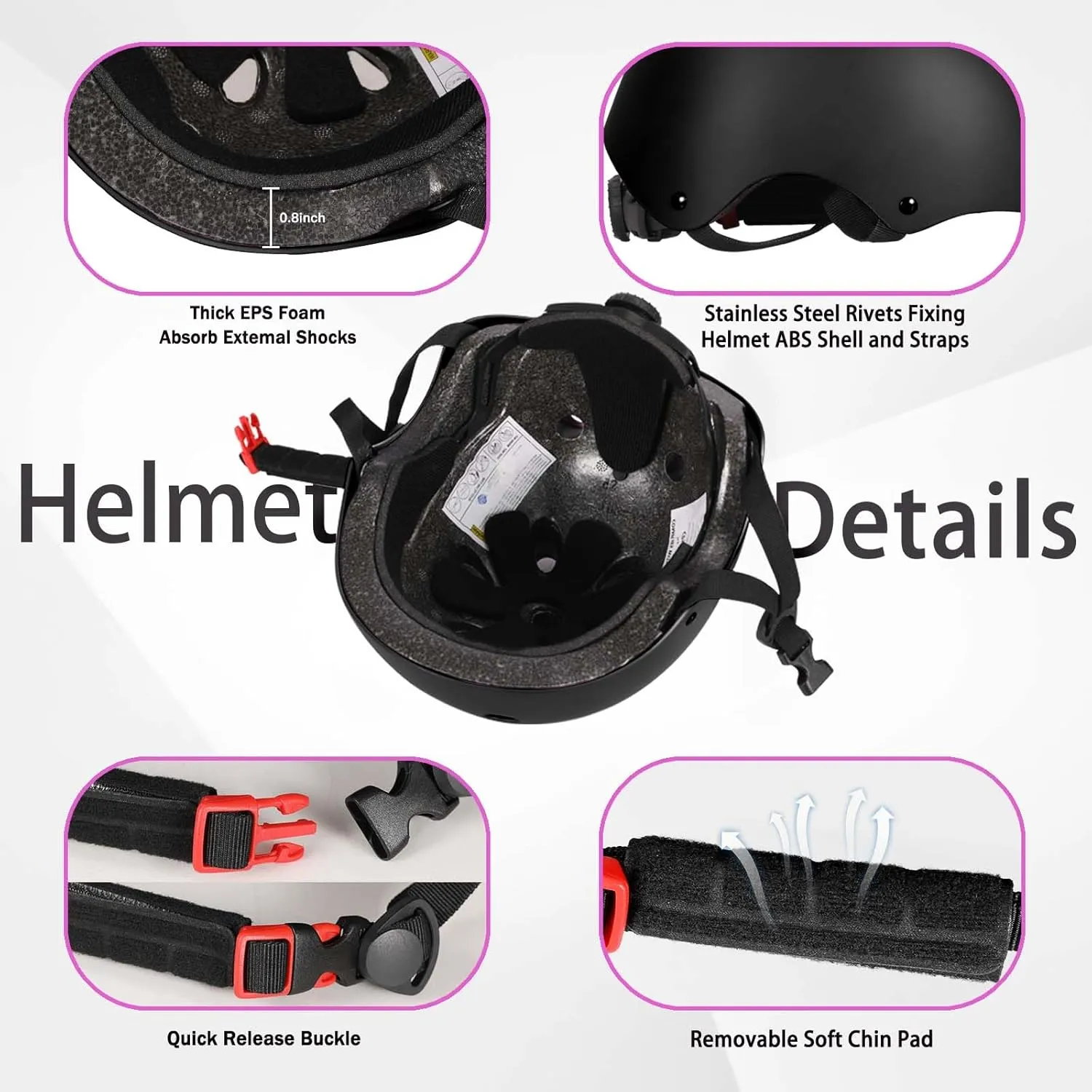 Kids Adjustable Helmet, with Sports Protective Gear Set Knee Elbow Wrist Pads for Toddler Age 3-14 Boys Girls, Bike Skateboard Hoverboard Scooter Rollerblading Helmet Set