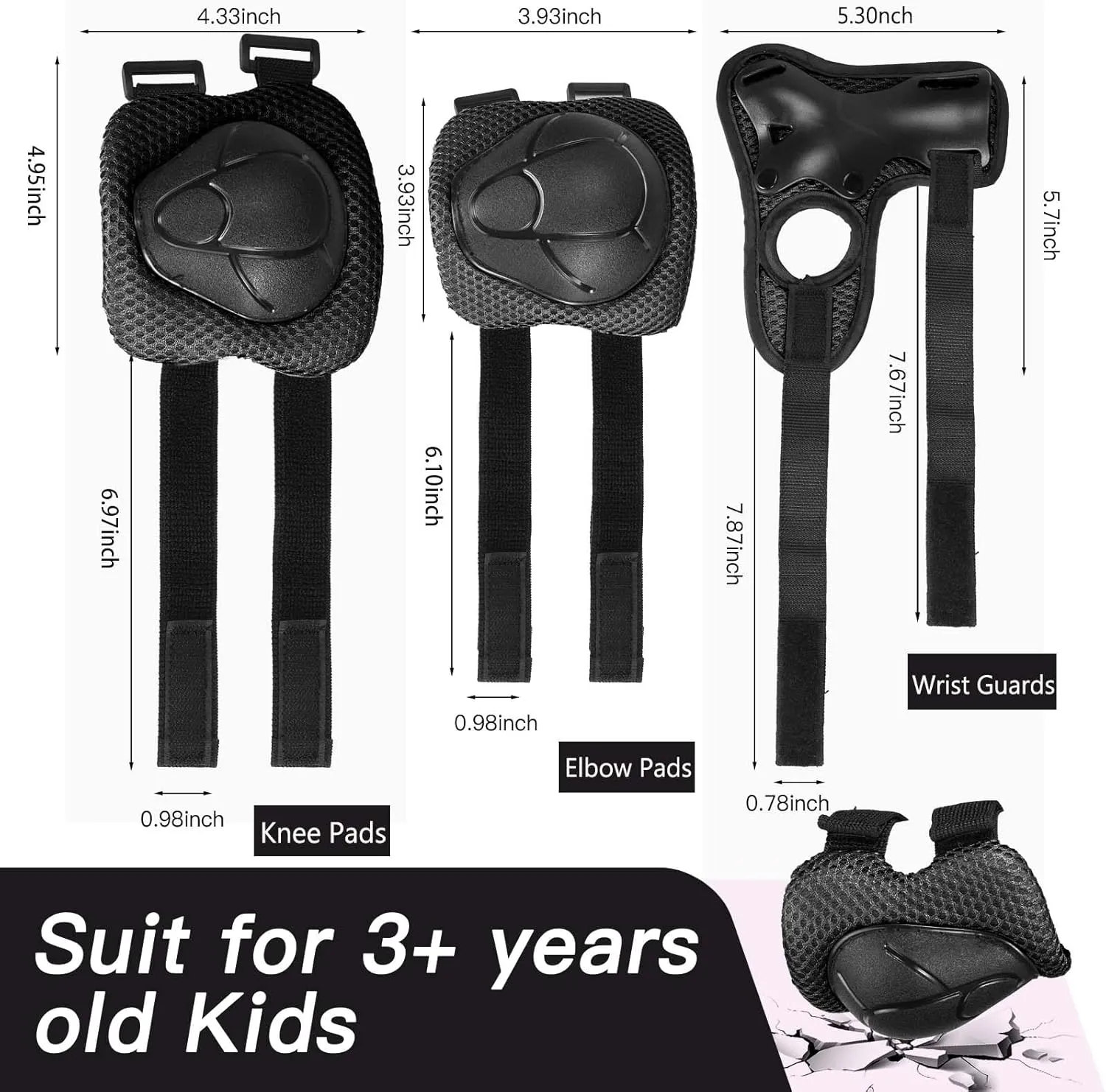 Kids Adjustable Helmet, with Sports Protective Gear Set Knee Elbow Wrist Pads for Toddler Age 3-14 Boys Girls, Bike Skateboard Hoverboard Scooter Rollerblading Helmet Set