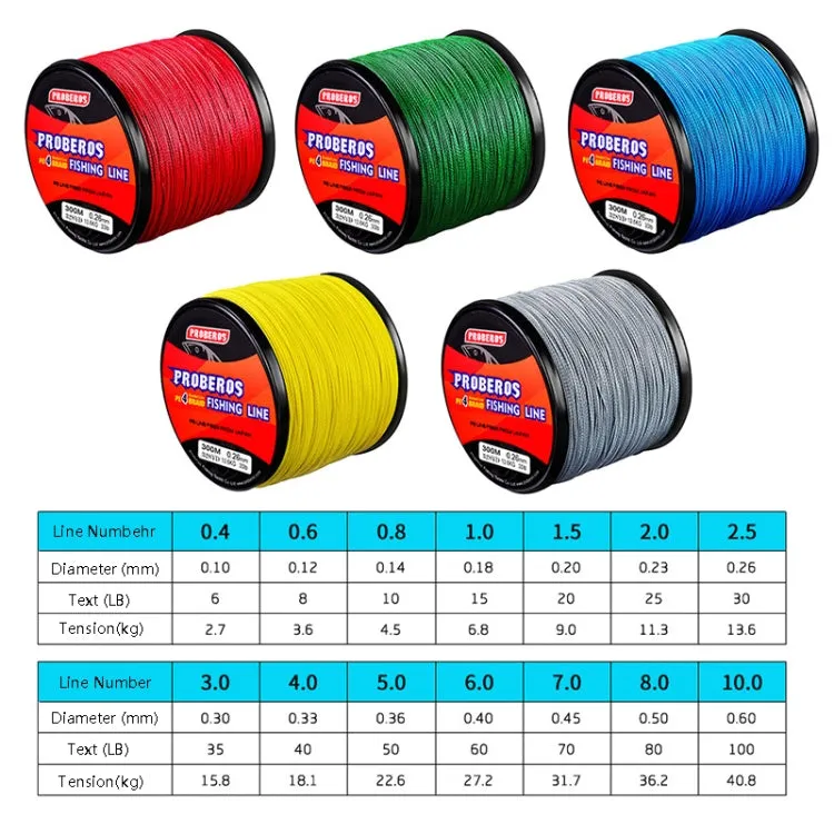 PROBEROS 4 Edited 300M Fish Line, Line number: 1.0 / 15LB(Green)