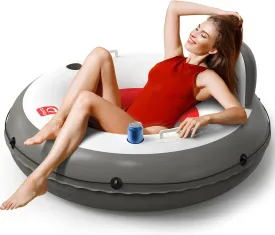 QPAU Inflatable River Tube, 0.4 mm Thickened Puncture-Resistant Heavy Duty River Float, River Raft with Ergonomic Backrest, Mesh Bottom & 2 Cup Holders for Family Friends Lake Float