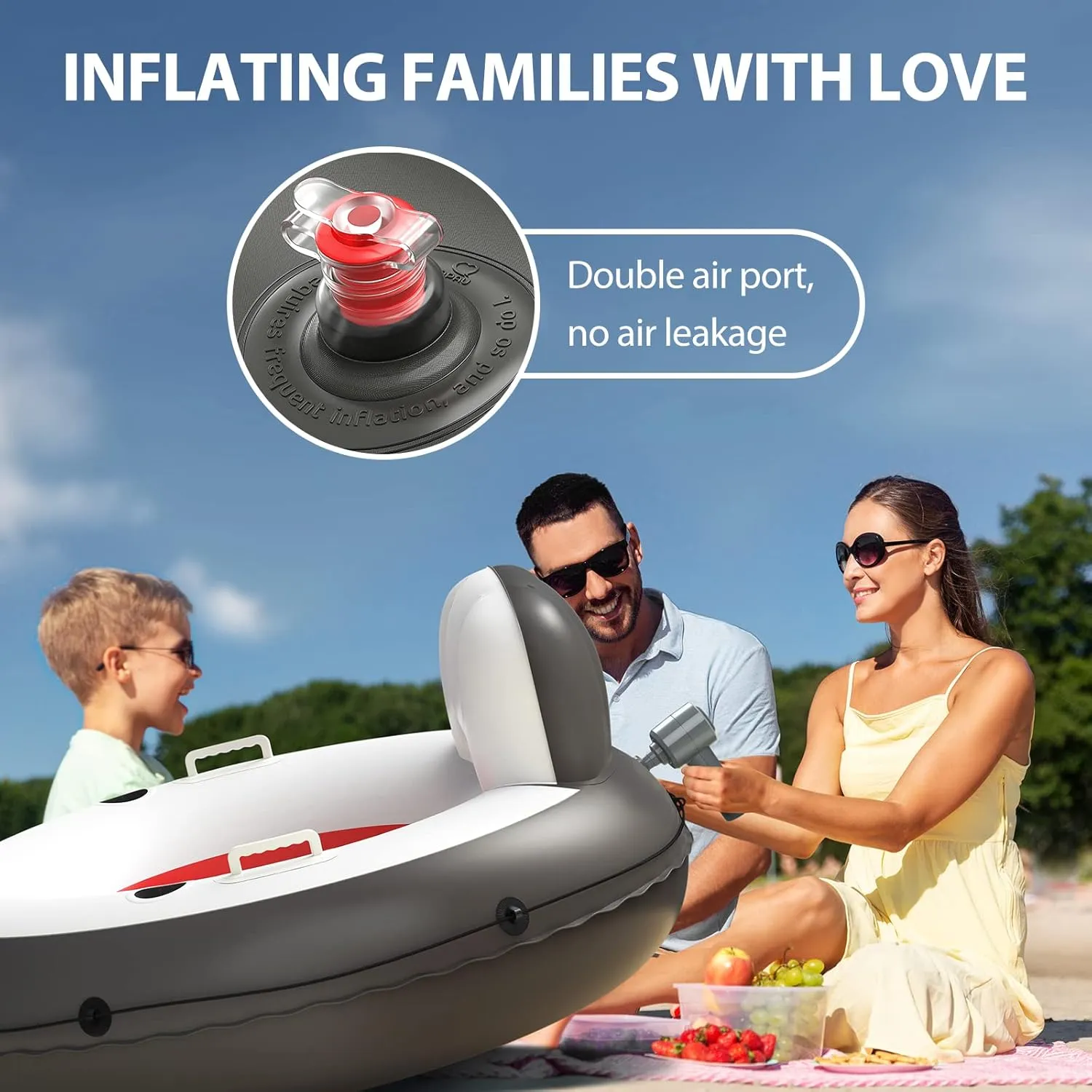 QPAU Inflatable River Tube, 0.4 mm Thickened Puncture-Resistant Heavy Duty River Float, River Raft with Ergonomic Backrest, Mesh Bottom & 2 Cup Holders for Family Friends Lake Float