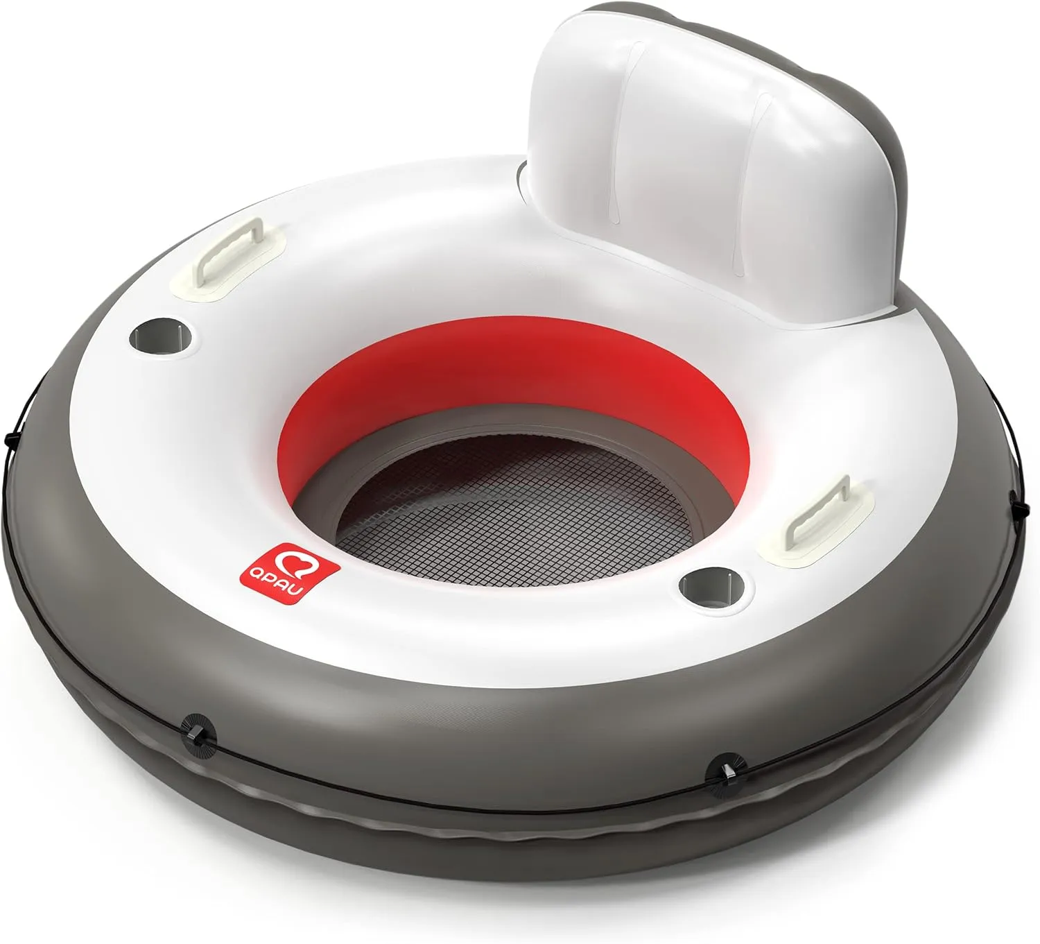 QPAU Inflatable River Tube, 0.4 mm Thickened Puncture-Resistant Heavy Duty River Float, River Raft with Ergonomic Backrest, Mesh Bottom & 2 Cup Holders for Family Friends Lake Float