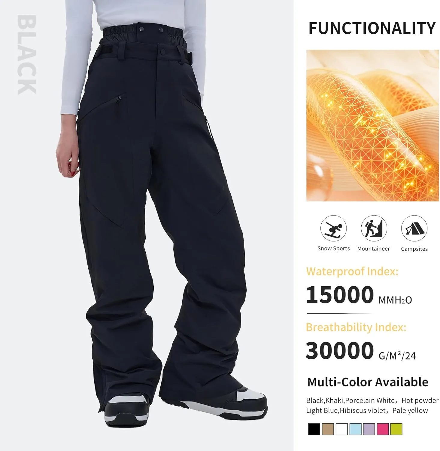 Ski Pants Snow Snowboard Pants Waterproof Insulated Baggy Windproof Hiking Winter Warm for Men Women