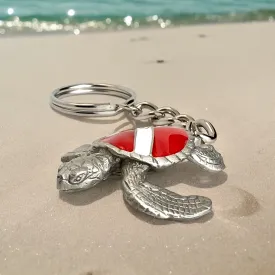 Turtle Keychain with Dive Flag for Men and Women- Gift for Turtle Lovers, Scuba Diving Turtle Keyring, Sea Turtle Key Fob, Gifts for Scuba