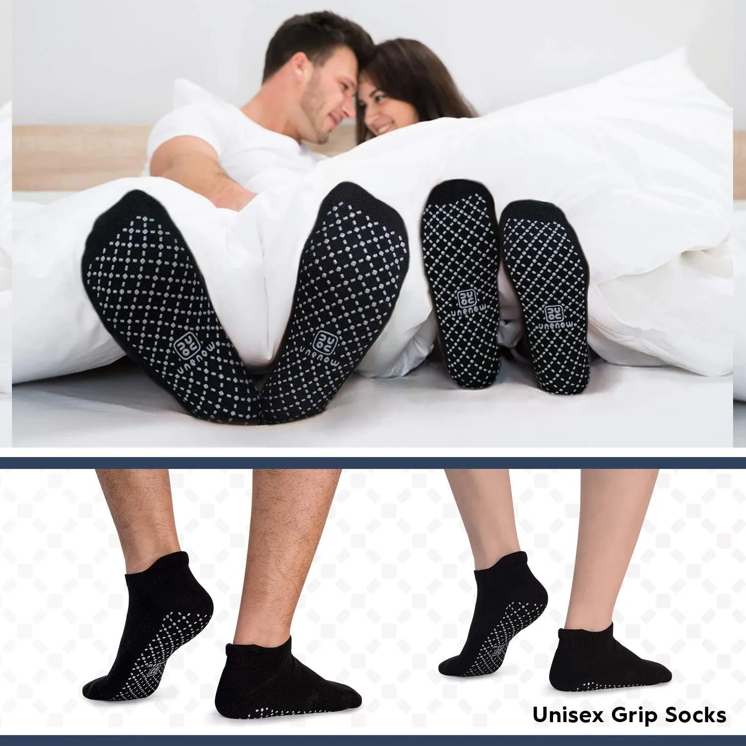 unenow Unisex Non Slip Grip Socks with Cushion for Yoga Pilates Barre Home & Hospital