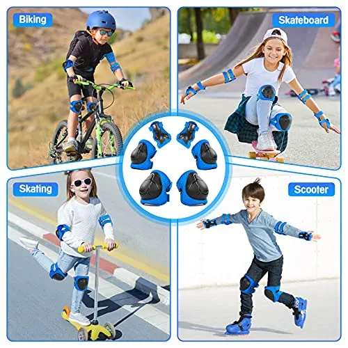 Wemfg Kids Protective Gear Set Knee Pads for Kids 3-8 Years Toddler Knee and Elbow Pads with Wrist Guards 3 in 1 for Skating Cycling Bike Rollerblading Scooter(Blue)