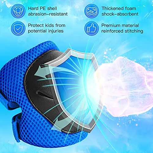 Wemfg Kids Protective Gear Set Knee Pads for Kids 3-8 Years Toddler Knee and Elbow Pads with Wrist Guards 3 in 1 for Skating Cycling Bike Rollerblading Scooter(Blue)