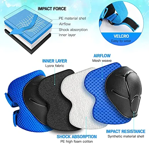 Wemfg Kids Protective Gear Set Knee Pads for Kids 3-8 Years Toddler Knee and Elbow Pads with Wrist Guards 3 in 1 for Skating Cycling Bike Rollerblading Scooter(Blue)