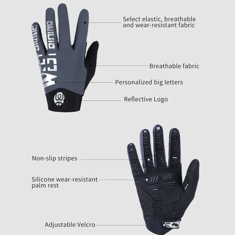 WEST BIKING YP0211214 Long Finger Shock Absorption Non-Slip Touch Screen Gloves Cycling Sports Gloves, Size: XL(Gray)