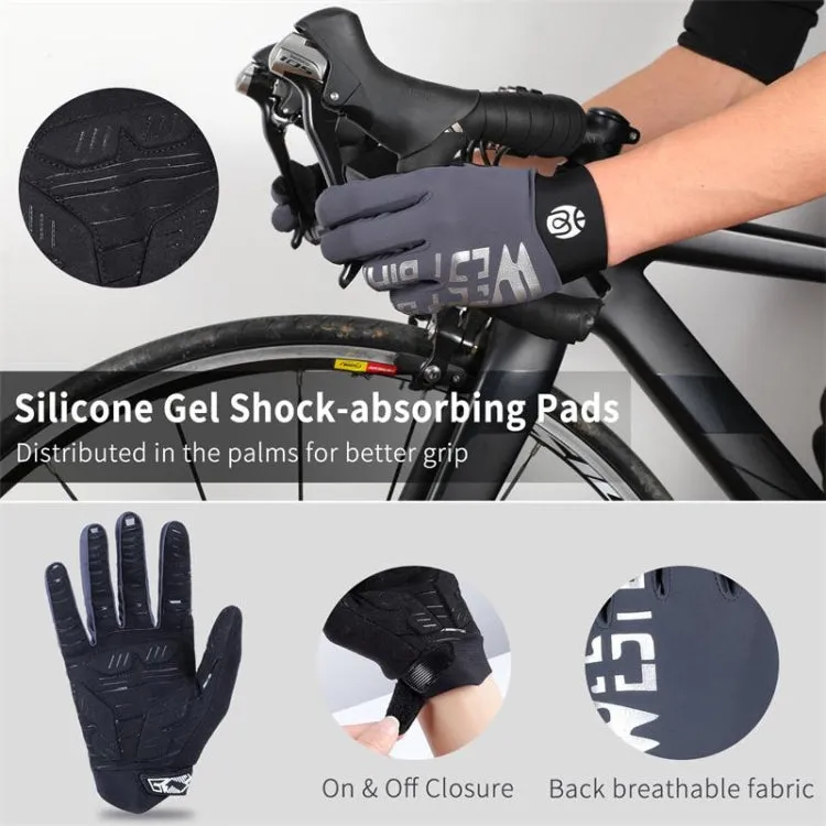 WEST BIKING YP0211214 Long Finger Shock Absorption Non-Slip Touch Screen Gloves Cycling Sports Gloves, Size: XL(Gray)